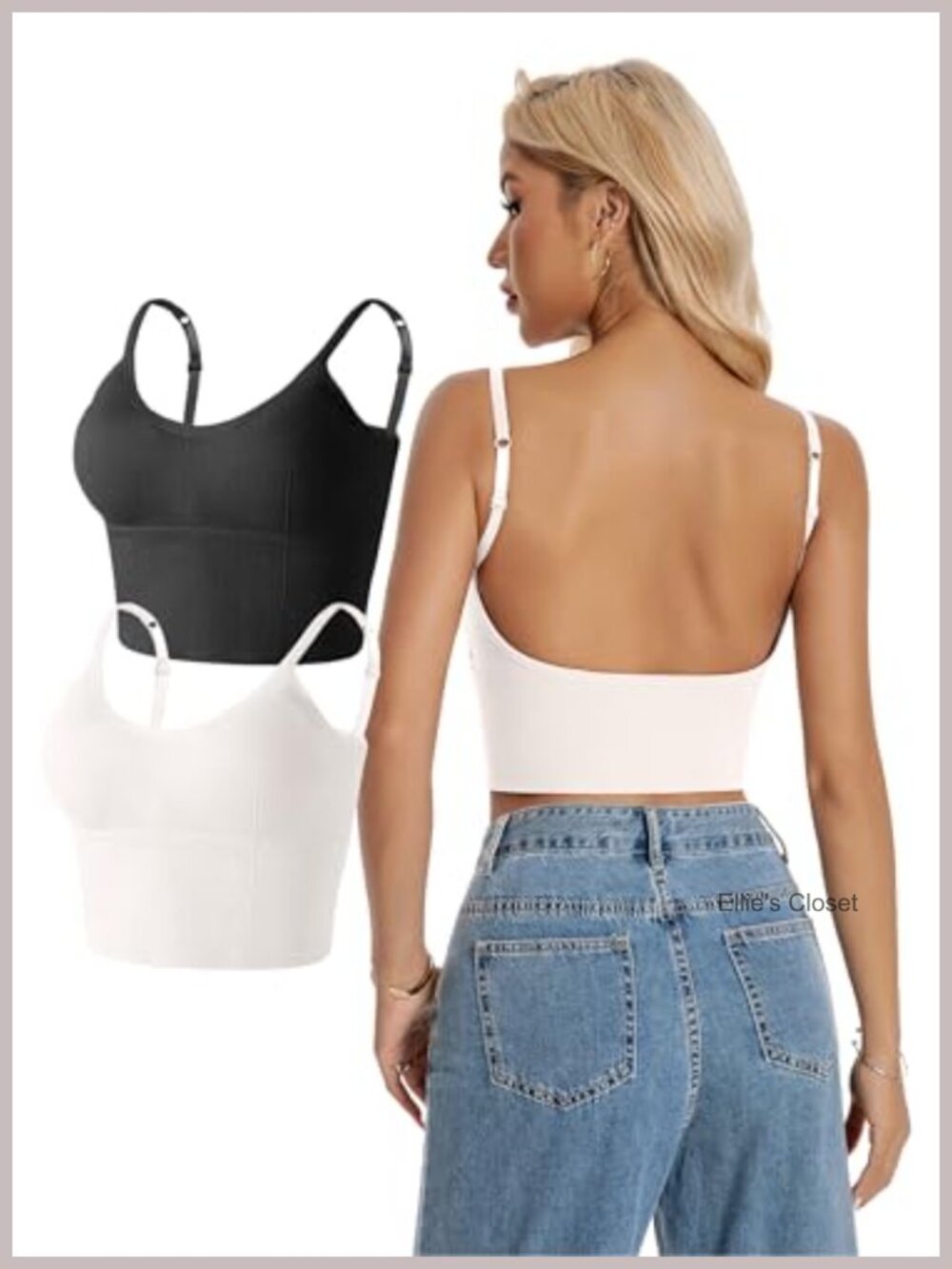 Women's Ribbed Crop Tank with Built-in Bra, Adjustable Spaghetti Straps